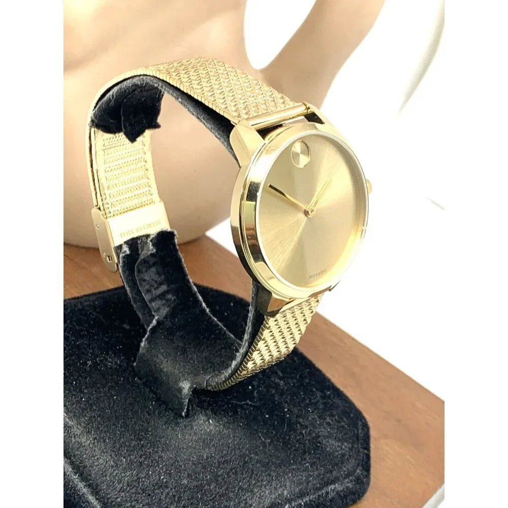 Movado Women's Watch 3600598 Bold Gold Dial Swiss Quartz Mesh Band Steel 35mm